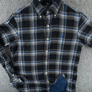 Ralph Lauren Flannel Button Up Shirt Men Plaid Blue Long Sleeve Soft Cotton